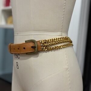 Vintage 80s Johnny Farah Cowhide Brass Chain Belt